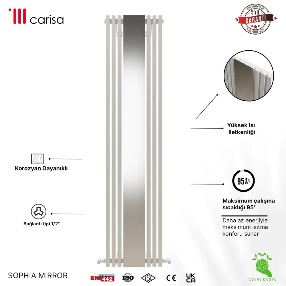 Carisa Sophia Mirror Radiateur en Aluminium Vertical Design Moderne Blanc