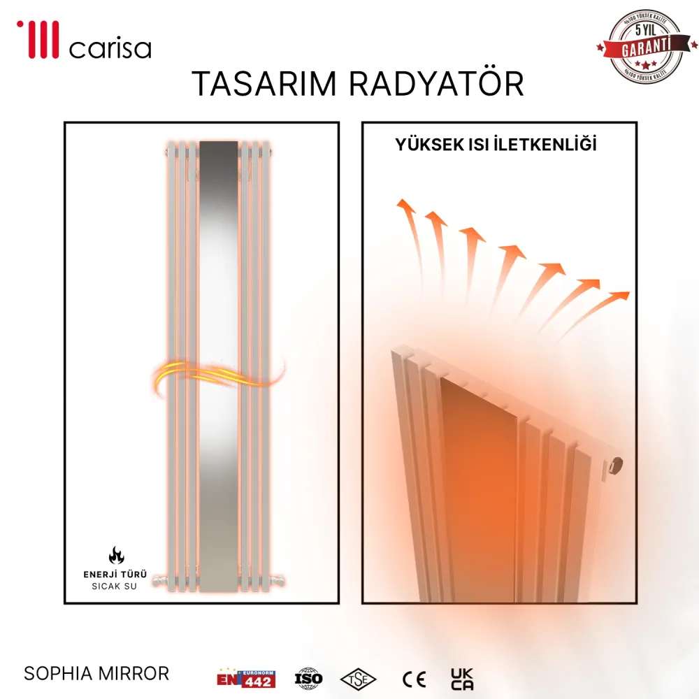 Carisa Sophia Mirror Radiateur en Aluminium Vertical Design Moderne Blanc