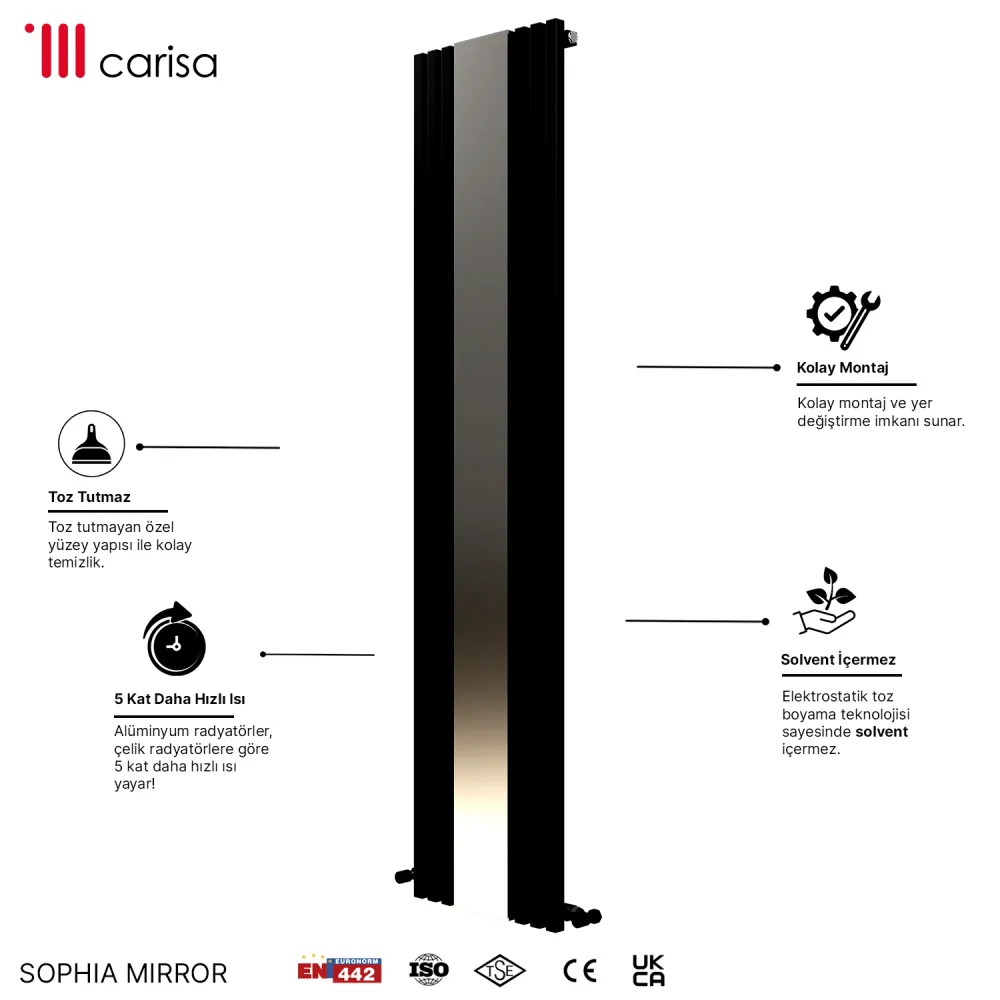 Carisa Sophia Mirror Radiateur en Aluminium Vertical Design Moderne Noir