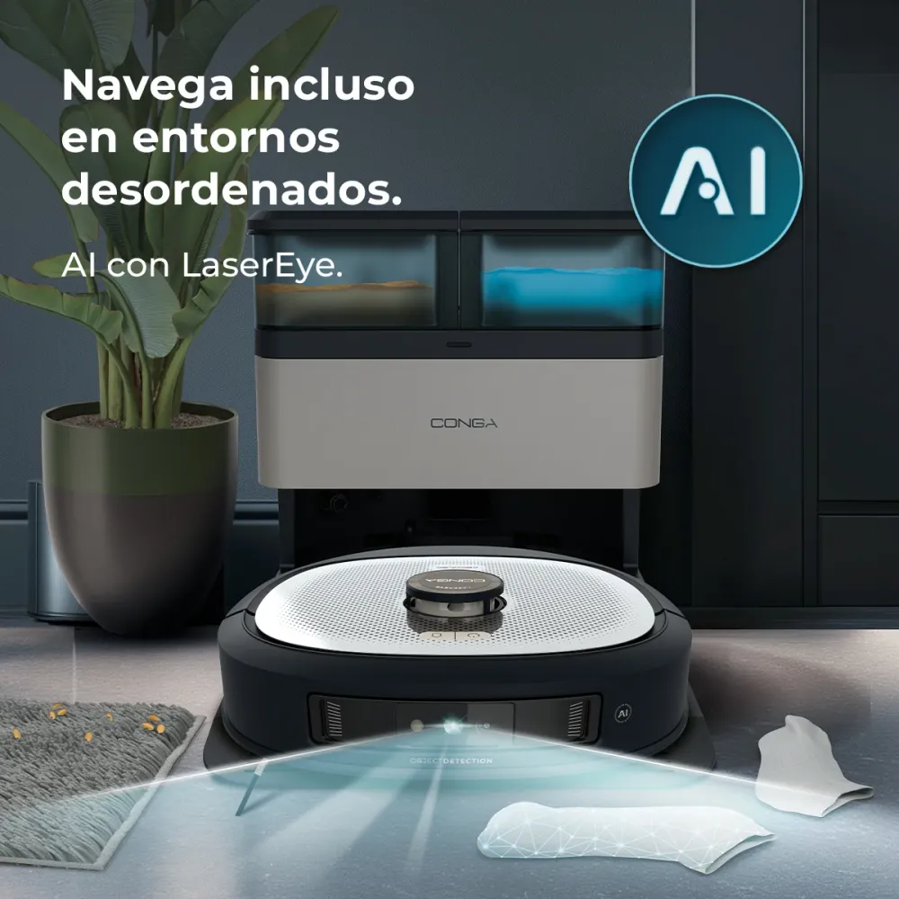 Cecotec Conga Z100 Robot Aspirateur IA Avec LaserEye Et AquaCycle Détection d'Objets Et Nettoyage Professionnel