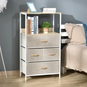 Certifié CE Commode meuble de rangement chiffonnier 4 tiroirs amovibles 1 étagère 58 x 29 x 103 cm gris blanc