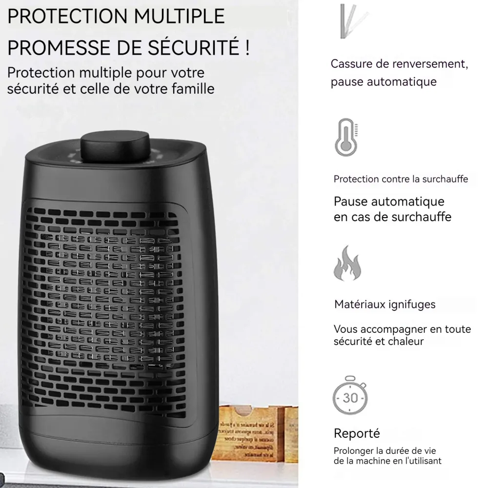 Chauffage 1200w 13.5x23.5x11.5cm chauffage basse consommation 3 niveaux de puissance alimentation en air modulable compact...