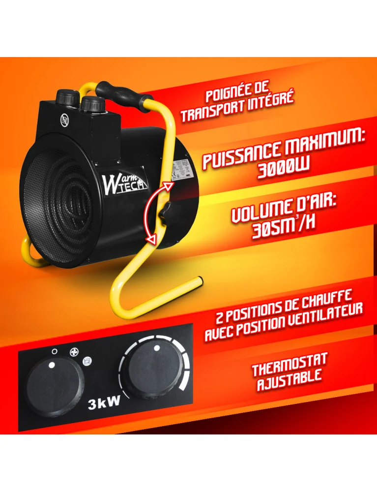 Chauffage d'atelier 3000w avec thermostat