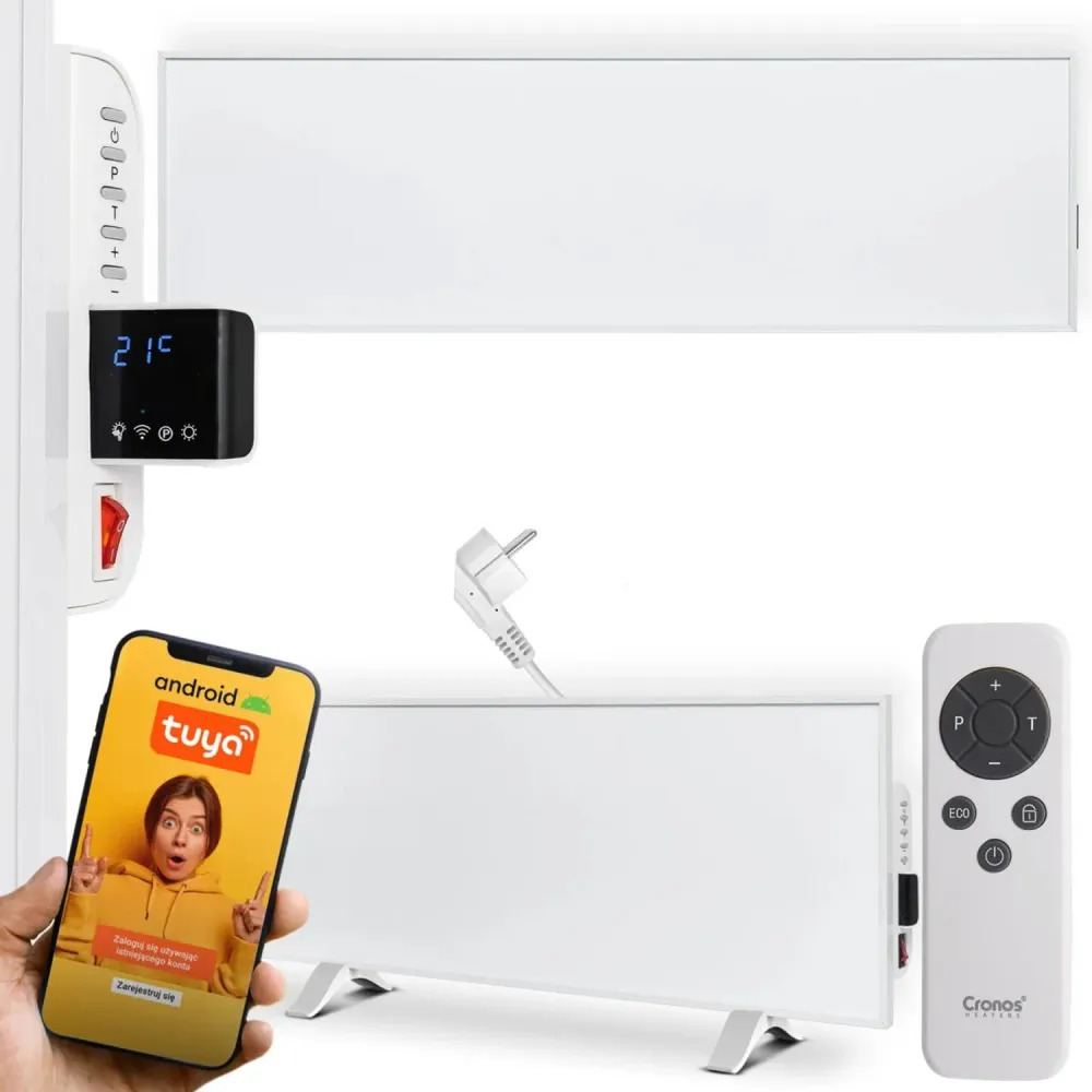 Chauffage infrarouge Cronos, 330W, blanc, anti-allergique, ultra-mince, surface mate, chauffe une surface jusqu'à 12m2, Sy...