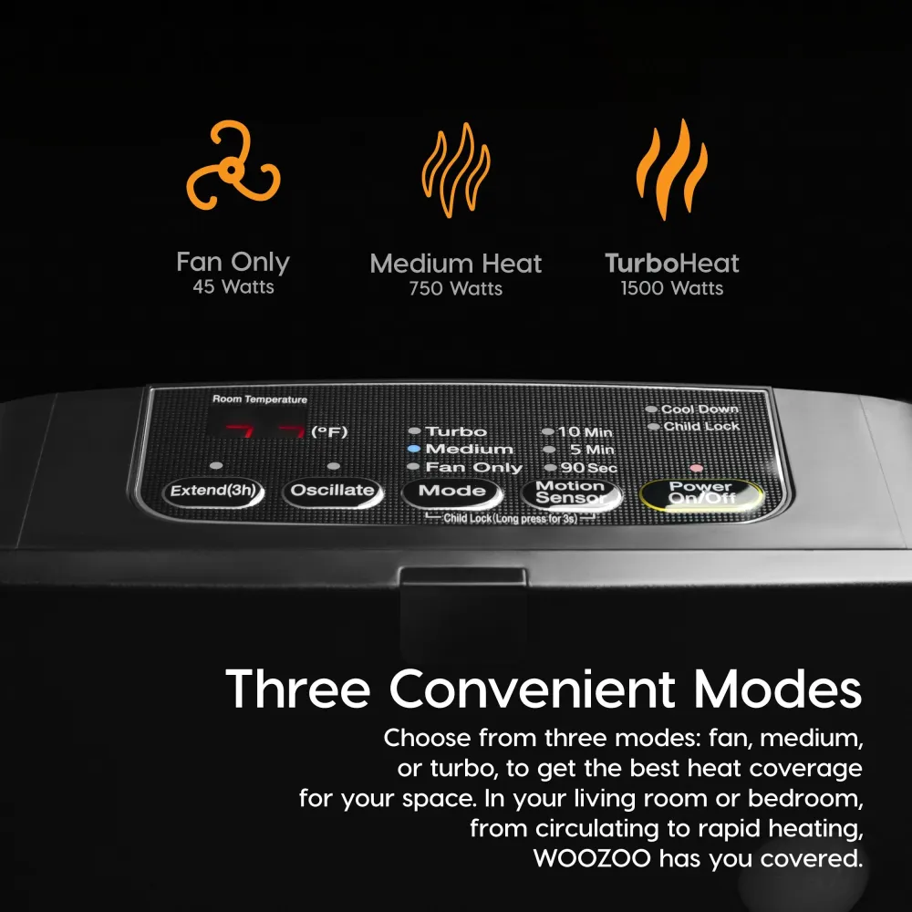 Chauffage électrique portatif WOOZOO™ - Oscillation, capteur de mouvement