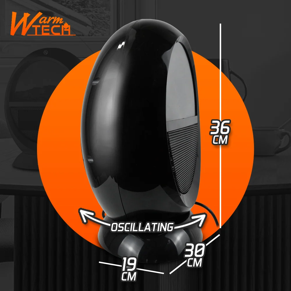 Chauffage soufflant oscillant 2000 W – thermostat – effet flamme