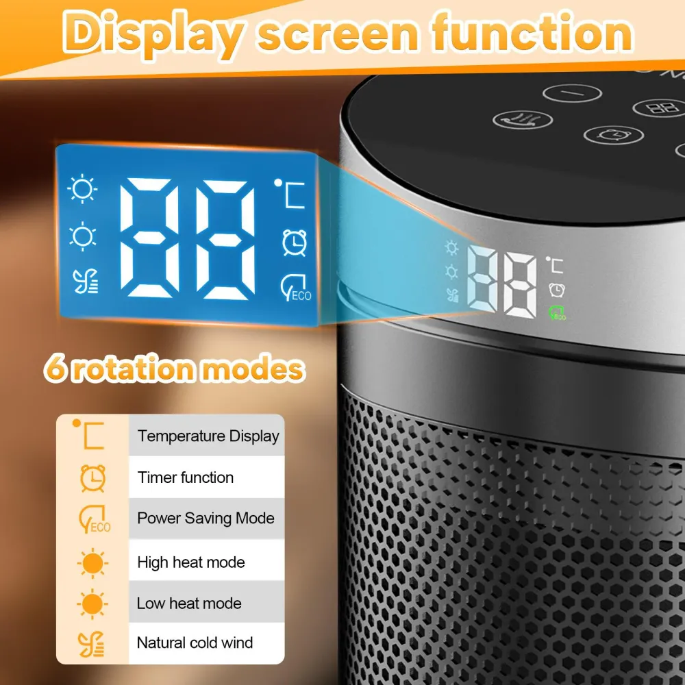 Chauffage Soufflant Portable – Télécommande, Écran LED, Mode Éco