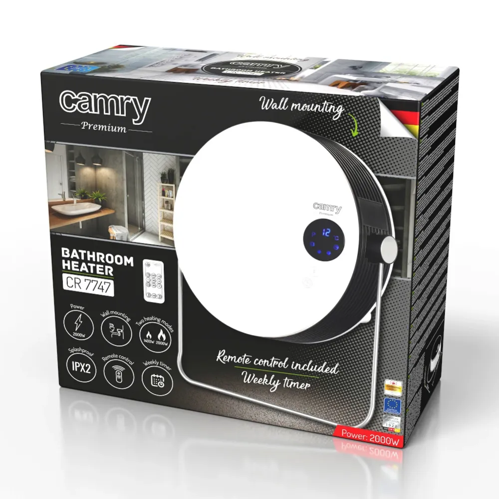 Chauffe-bain Camry, puissance 2000W, 2 niveaux de chauffe, écran LCD, télécommande, CR 7747