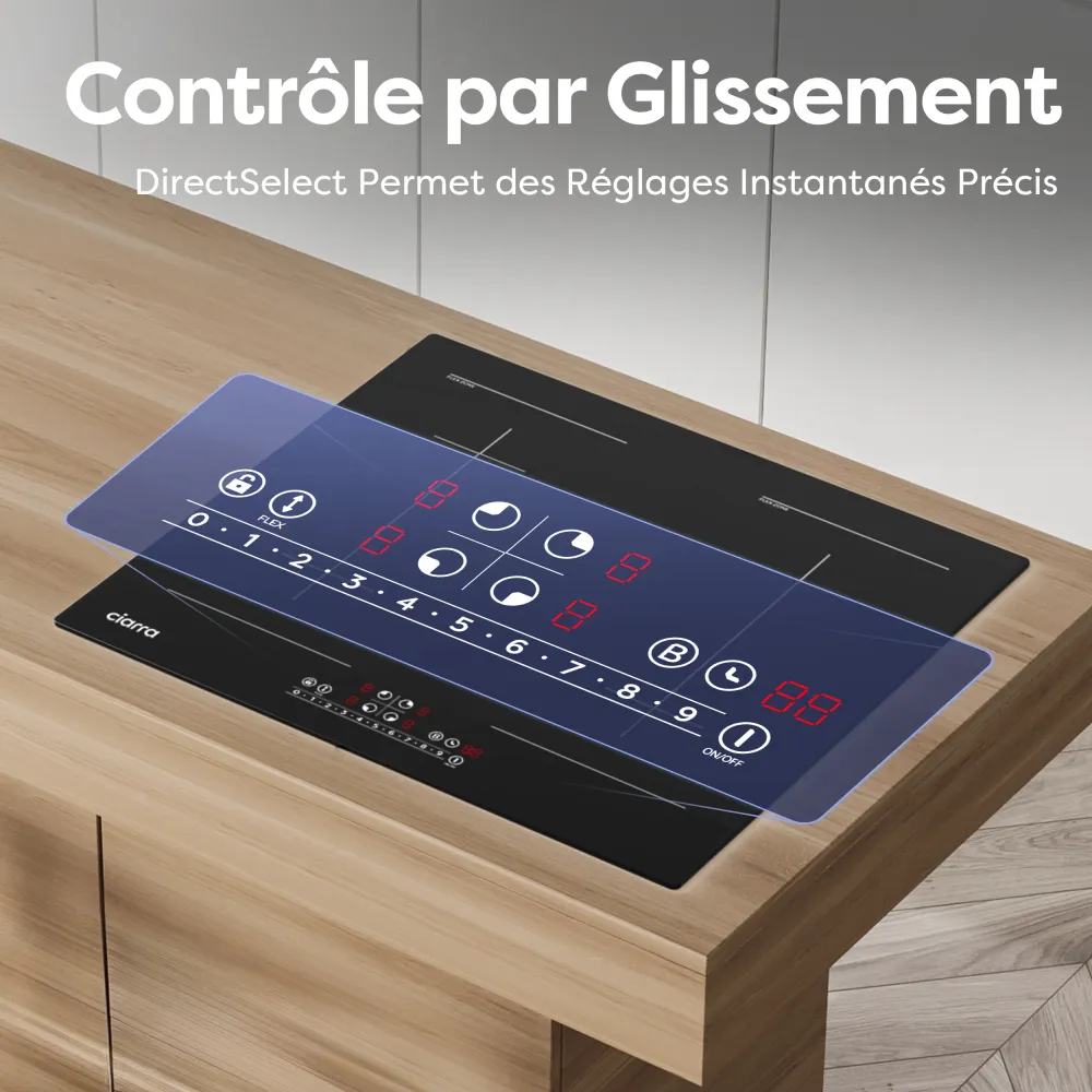 Ciarra Plaque à Induction 7200W 2 Flex Zones Function Boosters CBBIH4BFF-OW
