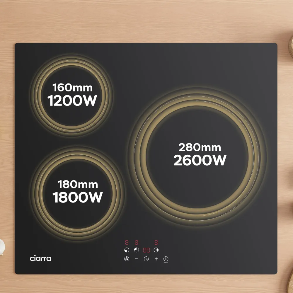 Ciarra Plaque à Induction Encastrable 3 Feux 9 Niveaux de Puissance CABBIH3-E