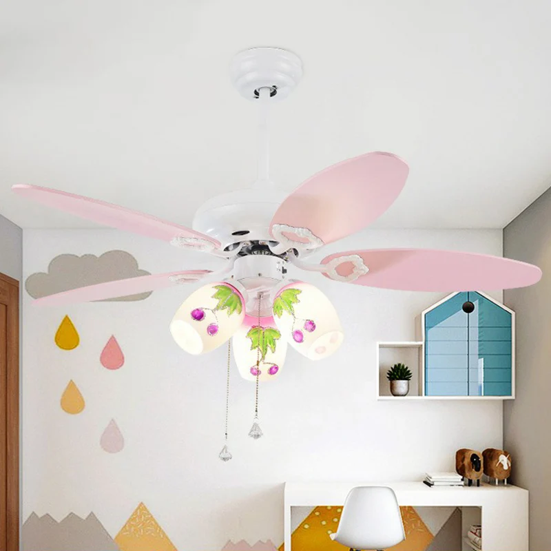 Éclairage semi-monté allongé pour chambre d'enfant à 5 pales en verre opale de 42 po de large, ventilateur de plafond mini...