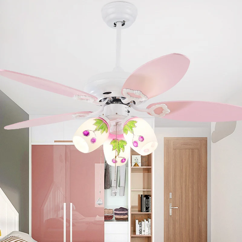 Éclairage semi-monté allongé pour chambre d'enfant à 5 pales en verre opale de 42 po de large, ventilateur de plafond mini...