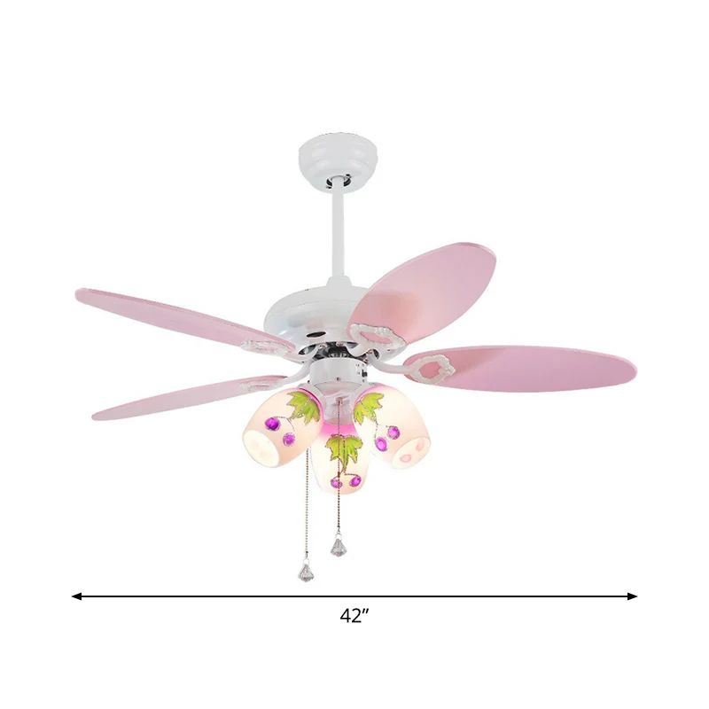 Éclairage semi-monté allongé pour chambre d'enfant à 5 pales en verre opale de 42 po de large, ventilateur de plafond mini...