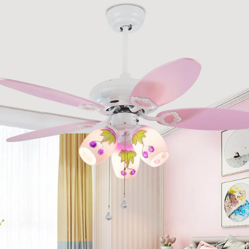 Éclairage semi-monté allongé pour chambre d'enfant à 5 pales en verre opale de 42 po de large, ventilateur de plafond mini...