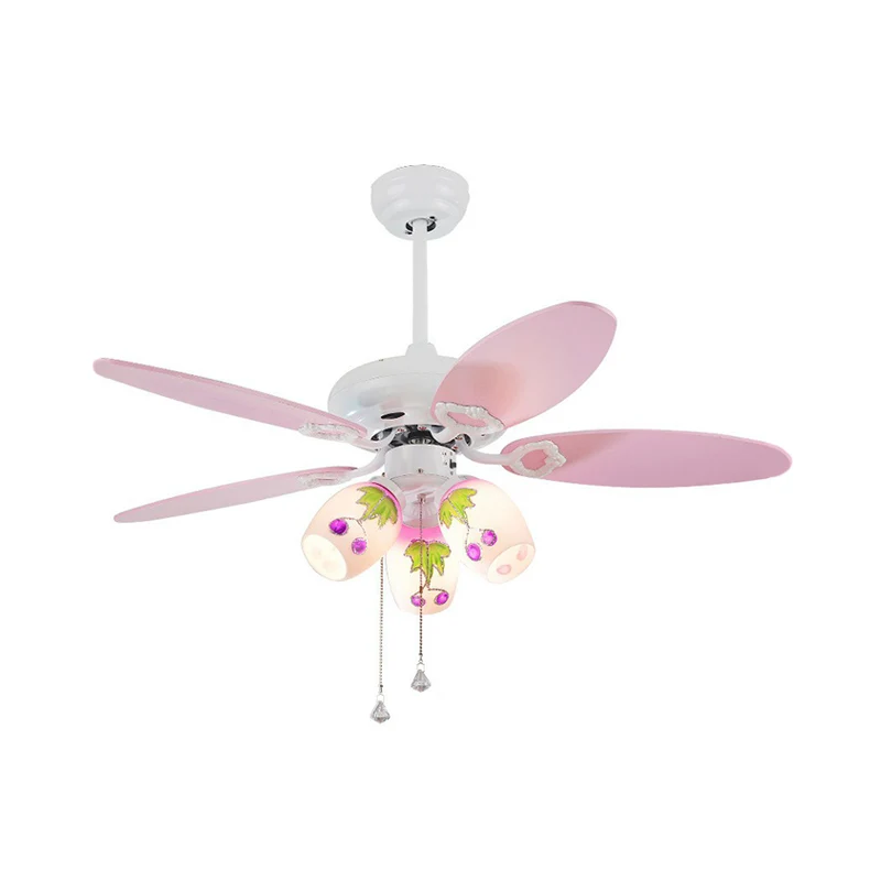Éclairage semi-monté allongé pour chambre d'enfant à 5 pales en verre opale de 42 po de large, ventilateur de plafond mini...