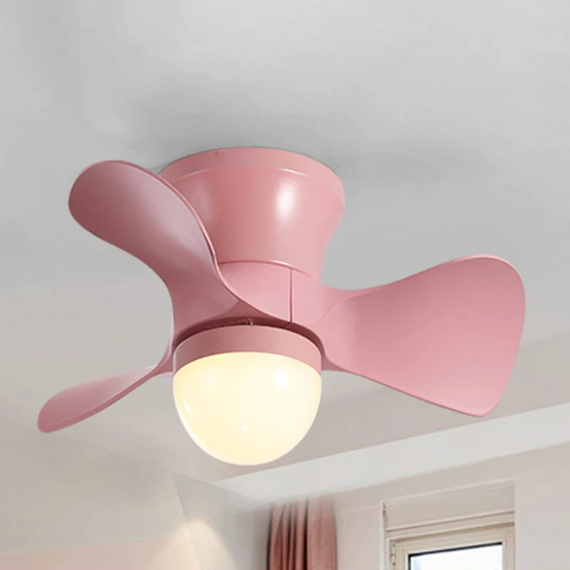 Ventilateur de plafond évasé en métal à 3 pales avec télécommande Macaron LED semi-encastré, 23,5" de large Clearhalo