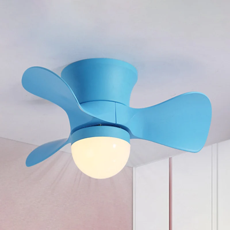 Ventilateur de plafond évasé en métal à 3 pales avec télécommande Macaron LED semi-encastré, 23,5" de large Clearhalo