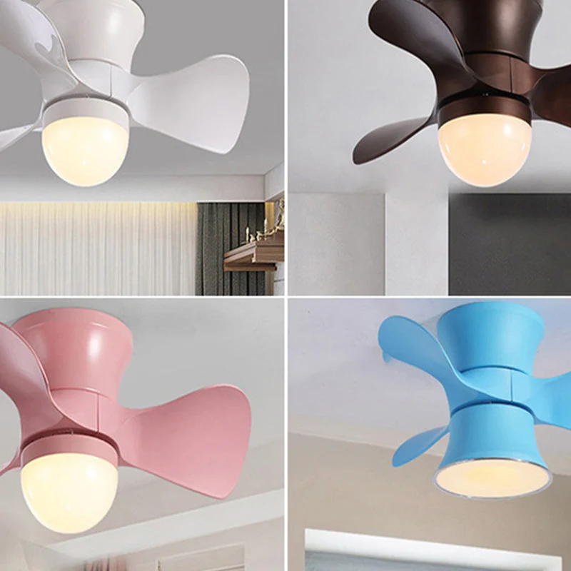 Ventilateur de plafond évasé en métal à 3 pales avec télécommande Macaron LED semi-encastré, 23,5" de large Clearhalo