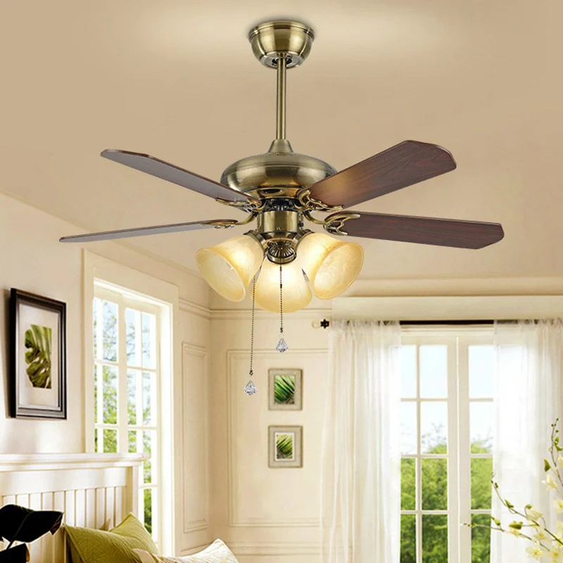 Ventilateur suspendu classique en verre dépoli en forme de cloche à 5 pales, 42 pouces de large, 3 lumières, montage semi-...