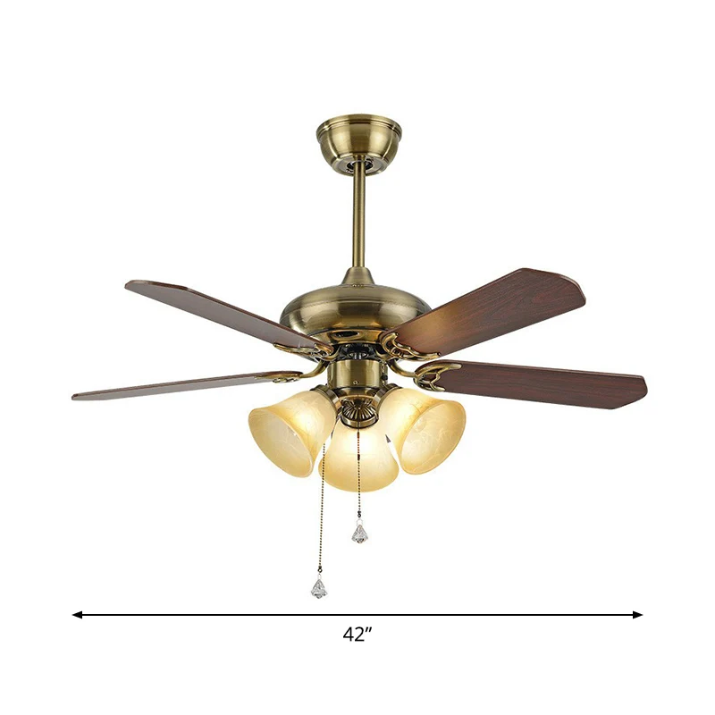Ventilateur suspendu classique en verre dépoli en forme de cloche à 5 pales, 42 pouces de large, 3 lumières, montage semi-...