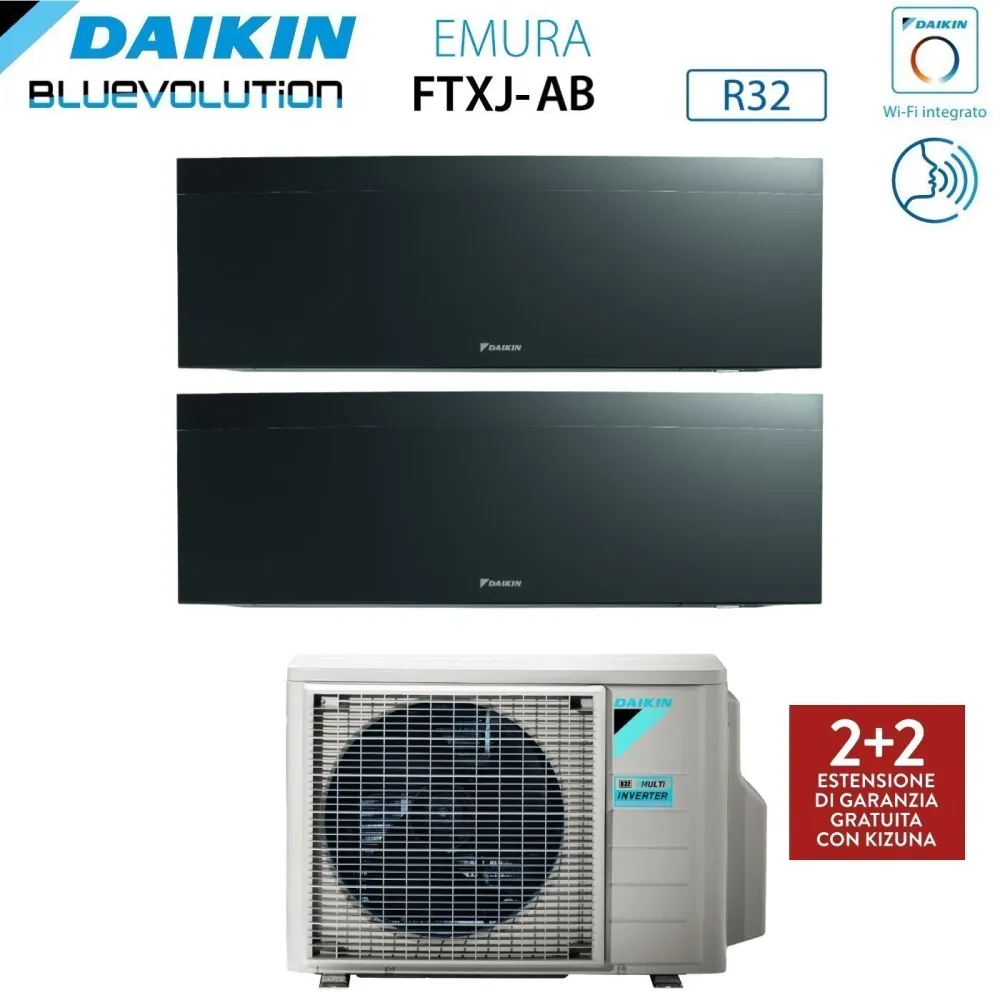 Climatiseur Daikin Bluevolution Dual Split Inverter EMURA BLACK III série 9+9 avec 2MXM50A R-32 Wi-Fi intégré 9000+9000 Co...