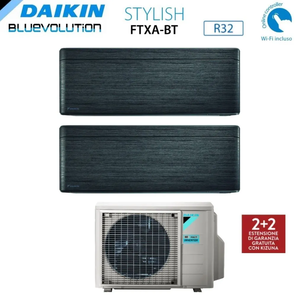 Climatiseur Daikin Bluevolution Dual Split Inverter STYLISH REAL BLACKWOOD série 12+18 avec 4MXM80N R-32 Wi-Fi intégré 120...