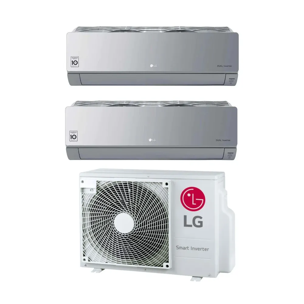 Climatiseur LG Dual Split Inverter Series Artcool Mirror Silver (Grey) 12+12 Avec Mu2r17 Ul0 R-32 12000+12000 Wi-Fi intégré