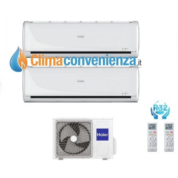 CLIMATISEUR HAIER DUAL SPLIT INVERTER série TUNDRA GREEN 9+9 avec 2U50FEFFRA R-32 Classe / 9000+9000