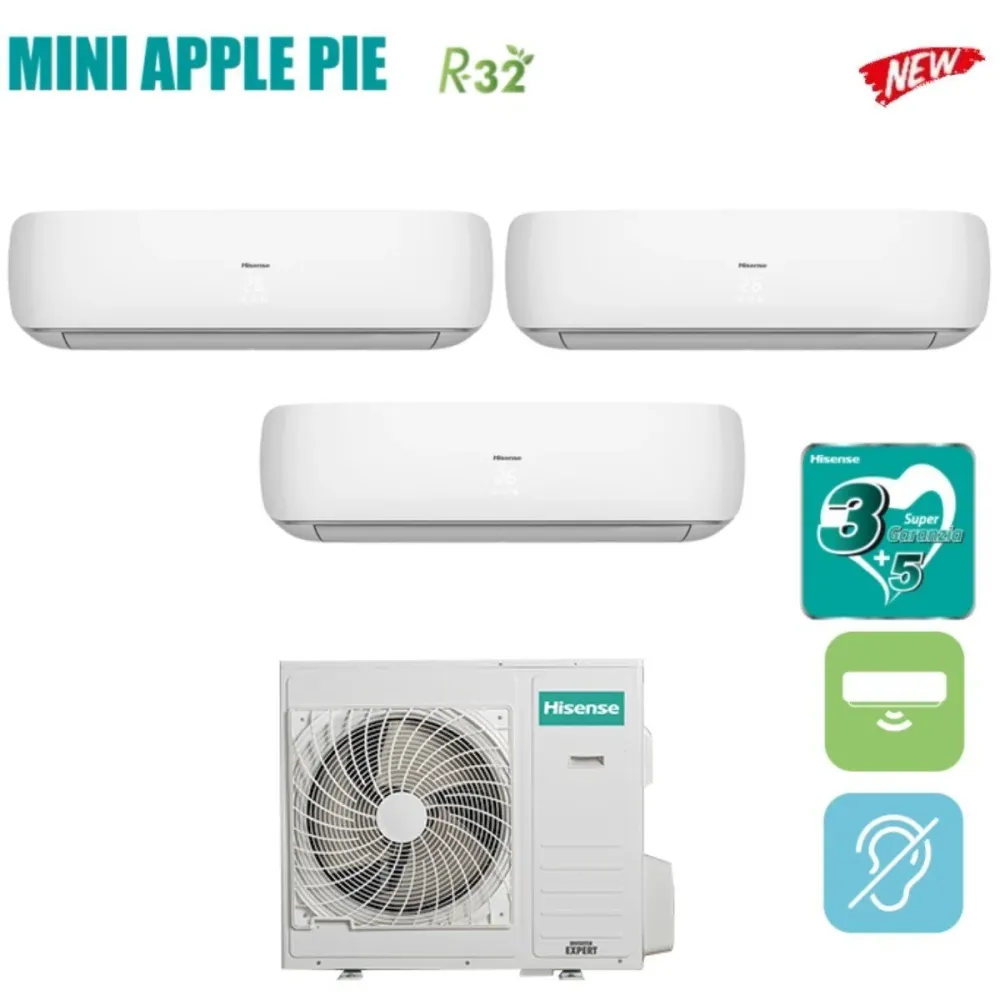 Climatiseur Hisense Trial Split Inverter Series Mini Apple Pie 12 + 12 + 12 Avec 3amw72u4rfa R-32 Wi-Fi Optionnel 12000 +...