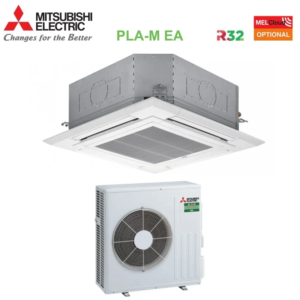 Climatiseur Mitsubishi Electric 90x90 Cassette 4 Voies 24000 Btu PLA-M71EA + SUZ-M71VA R-32 Wi-Fi en Option avec Grille In...