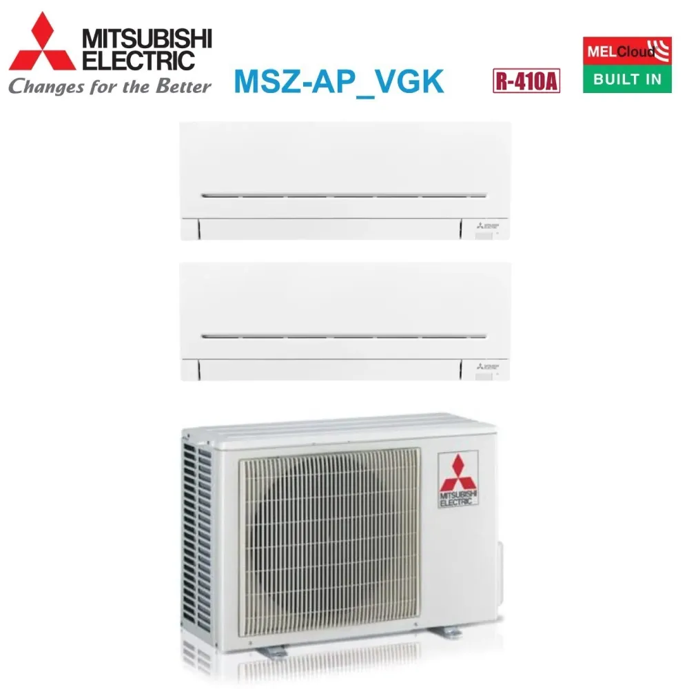 Climatiseur Mitsubishi Electric à double onduleur série AP-VGK 9+9 avec MXZ-2D42VA2 R-410 Wi-Fi intégré 9000+9000