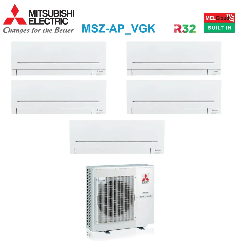 Climatiseur Mitsubishi Electric Penta Split Inverter Series Ap-Vgk 9+9+9+9+9 avec Mxz-5f102vf R-32 Wi-Fi intégré 9000+9000...