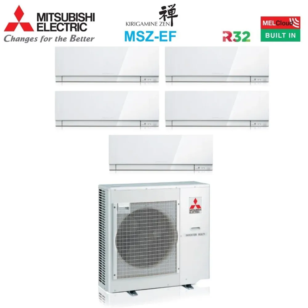 Climatiseur Mitsubishi Electric Penta Split Inverter Série Kirigamine Zen Blanc Msz-Ef 7+9+12+12+12 Avec Mxz-5f102vf R-32...