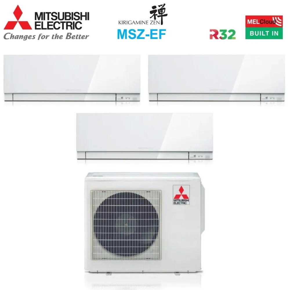 Climatiseur Mitsubishi Electric Trial Split Inverter Series Kirigamine Zen Blanc Msz-Ef 7+9+15 Avec Mxz-3f68vf R-32 Wi-Fi...