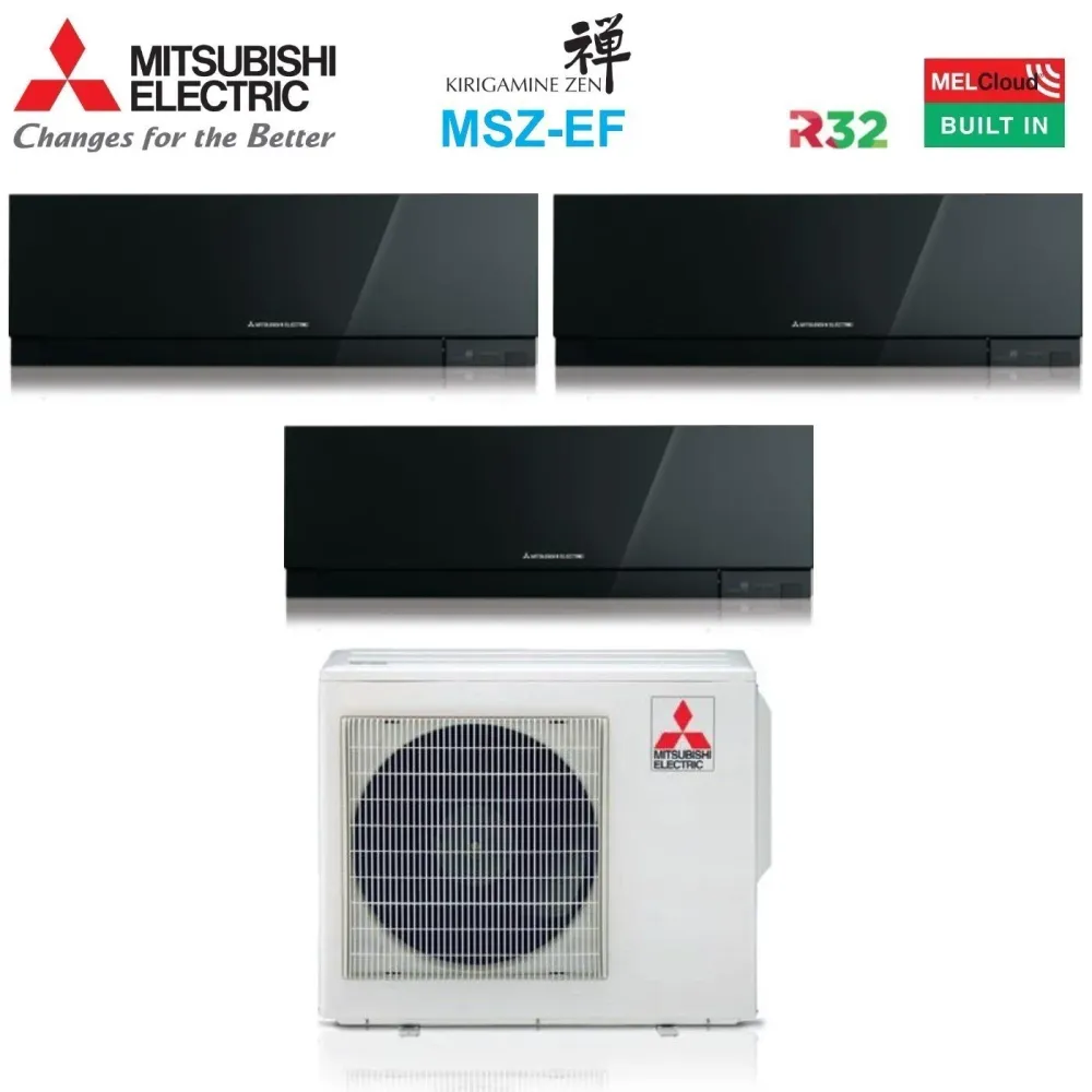 Climatiseur Mitsubishi Electric Trial Split Inverter Series Kirigamine Zen Noir Msz-Ef 9+9+9 Avec Mxz-3f54vf R-32 Wi-Fi in...