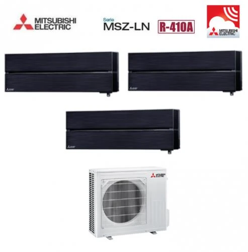 Climatiseur Mitsubishi Electric Trial Split Inverter Série Kirigamine Style 9+12+12 Avec Mxz-3e68va Onyx Noir Wi-Fi R-410...