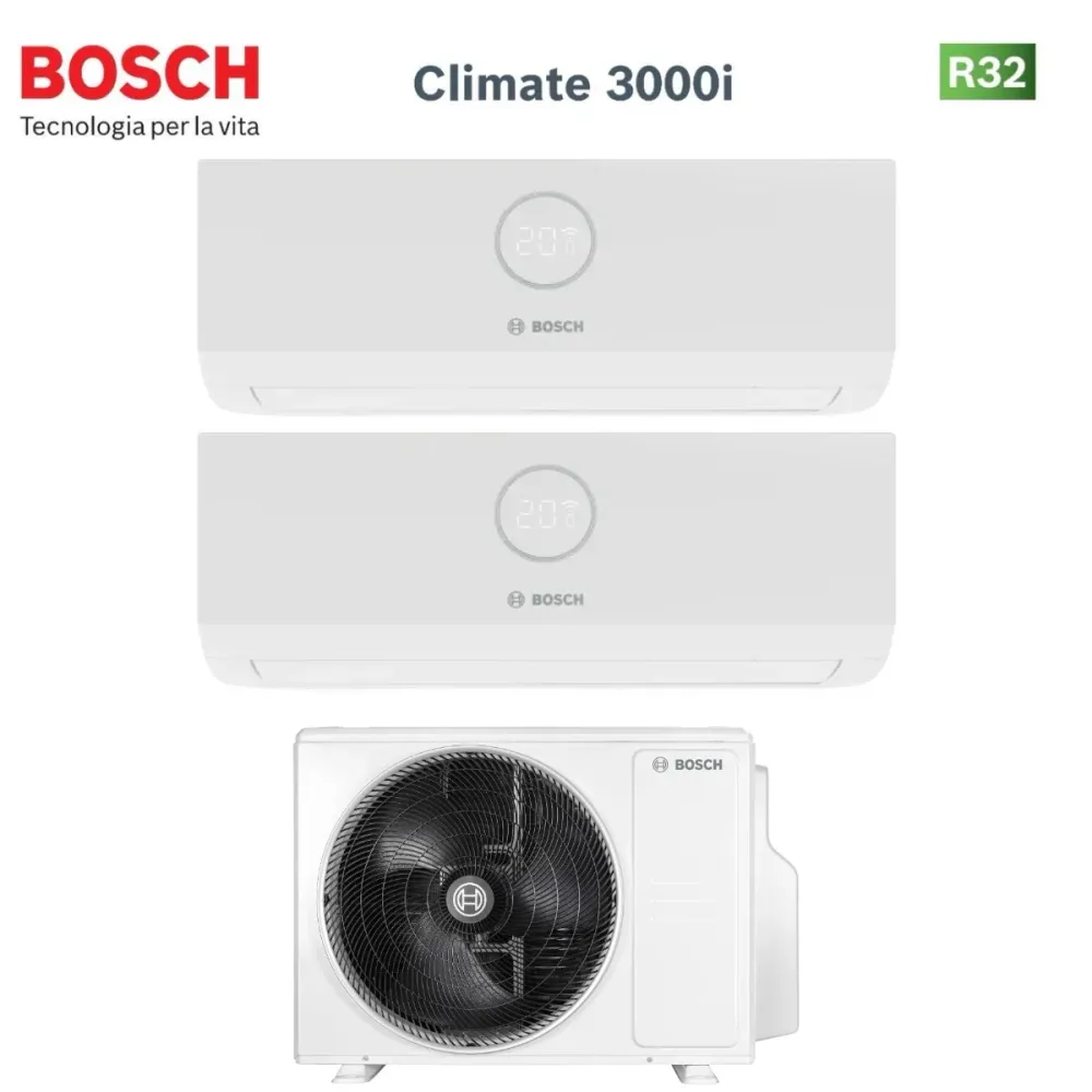 Climatizzatore Condizionatore Bosch Trial Split Inverter serie CLIMATE 3000i 9+9+18 con CL5000M 82/4 E R-32 Wi-Fi Optional...