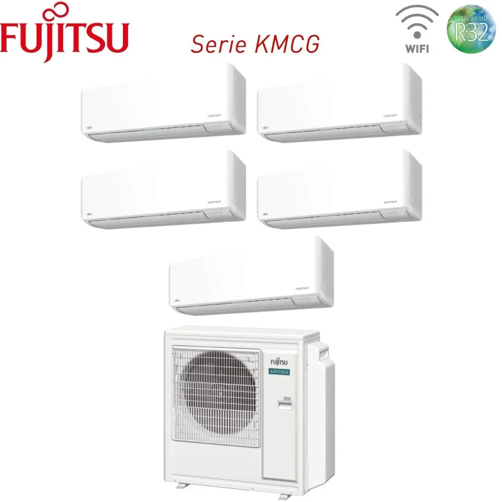Climatizzatore Condizionatore Fujitsu Penta Split Inverter serie KM AIRSTAGE 9+9+9+12+14 con AOEG36KBTA5 R-32 Wi-Fi Integr...