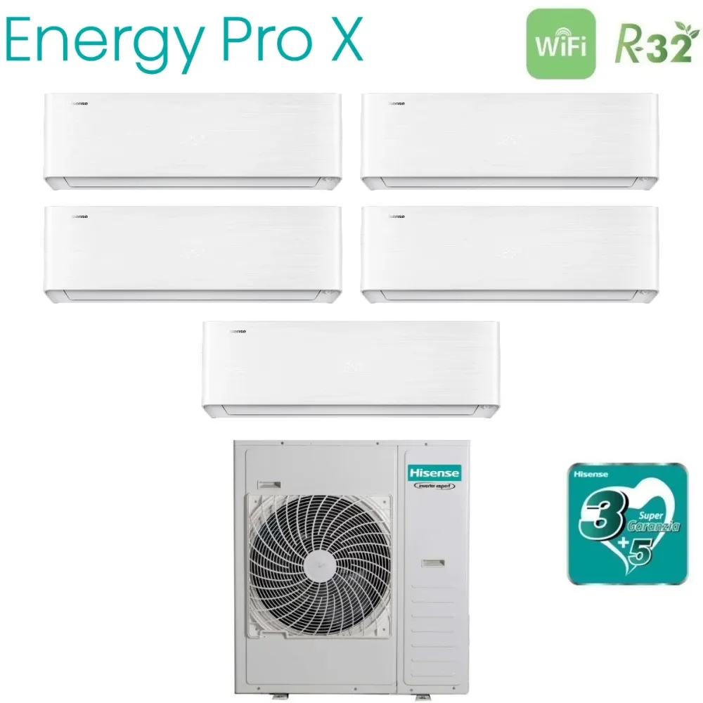 Climatizzatore Condizionatore Hisense Penta Split Inverter serie ENERGY PRO X 9+9+9+9+12 con 5AMW125U4RTA R-32 Wi-Fi Integ...