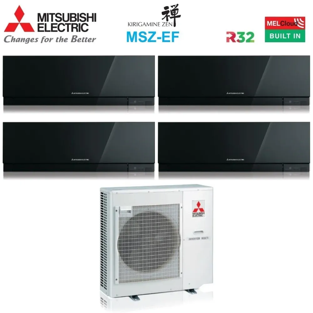Climatizzatore Condizionatore Mitsubishi Electric Quadri Split Inverter serie KIRIGAMINE ZEN BLACK MSZ-EF 7+7+7+12 con MXZ...