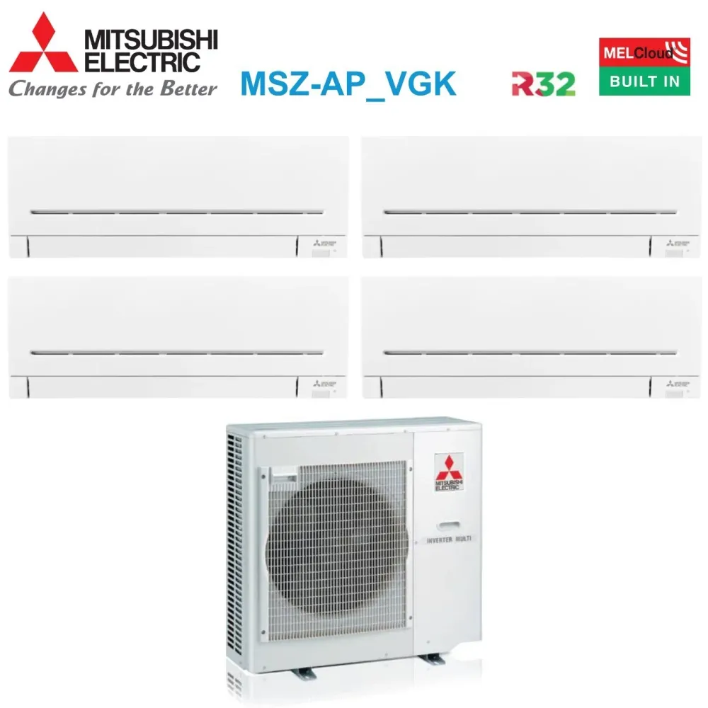Climatizzatore Condizionatore Mitsubishi Electric Quadri Split Inverter Serie AP-VGK 7+7+7+15 con MXZ-4F72VF R-32 Wi-Fi In...