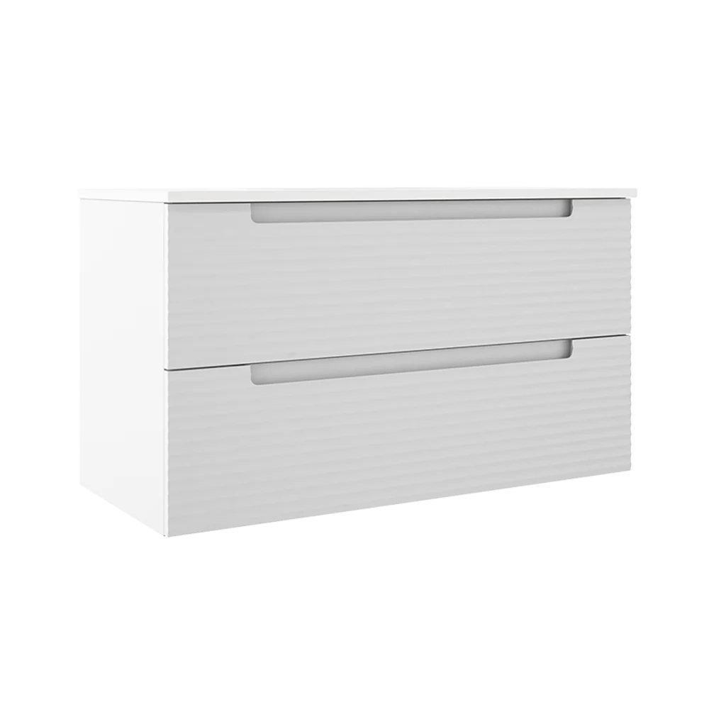 Coda Meuble-lavabo mural à deux tiroirs de 36 po – Blanc mat ondulé