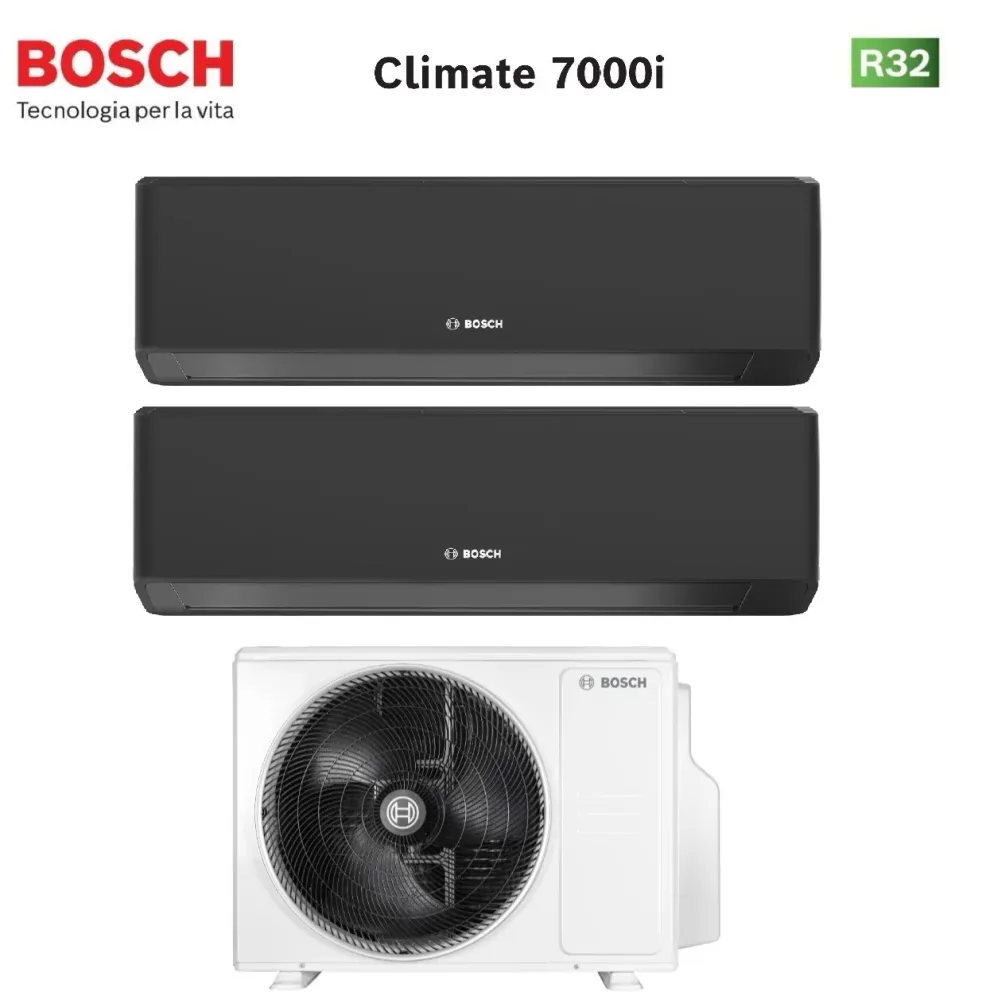 Condizionatore Dual Split Bosch Climate 7000i Black 9+12 con 5000M 53/2 E R-32 Wi-Fi Integrato