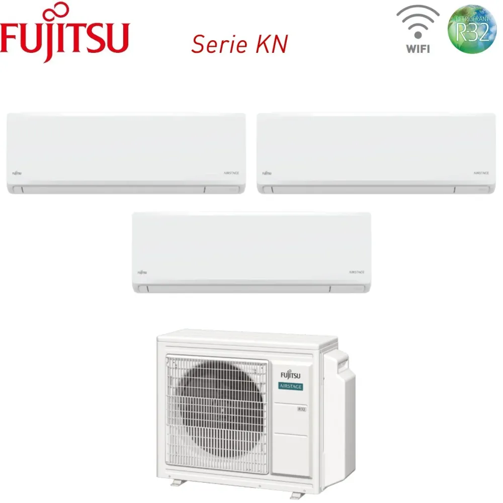 Condizionatore Fujitsu Trial Split Inverter KN AIRSTAGE 9+12+12 con AOEG24KBCA3 R-32 Wi-Fi Integrato