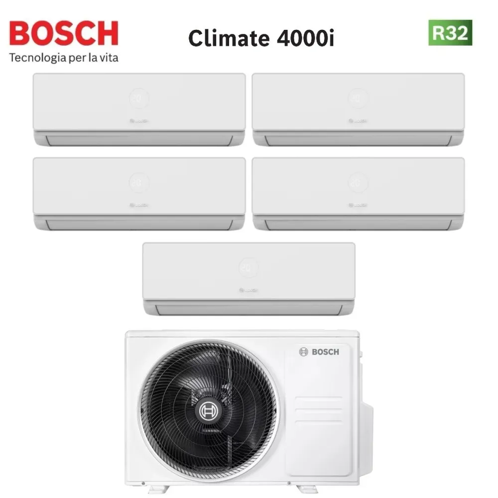 Condizionatore Penta Split Bosch CLIMATE 4000i 9+9+9+9+18 con 5000M 125/5 E R-32 Wi-Fi Optional