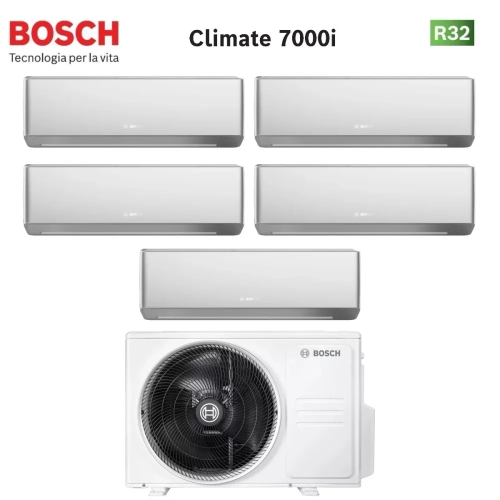 Condizionatore Penta Split Bosch CLIMATE 7000i SILVER 7+7+9+9+9 con 5000M 105/4 E R-32 Wi-Fi Integrato