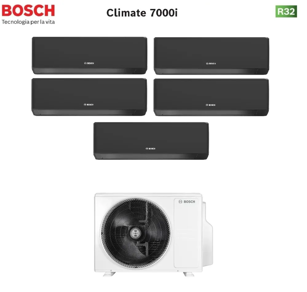 Condizionatore Penta Split Bosch CLIMATE 7000i Black 7+7+7+7+9 con 5000M 125/5 E R-32 Wi-Fi Integrato