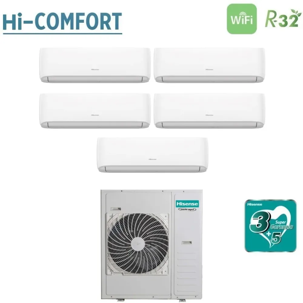 Condizionatore Penta Split Hisense Hi-Comfort 9+9+9+9+12 con 5AMW125U4RTA R-32 Wi-Fi Integrato