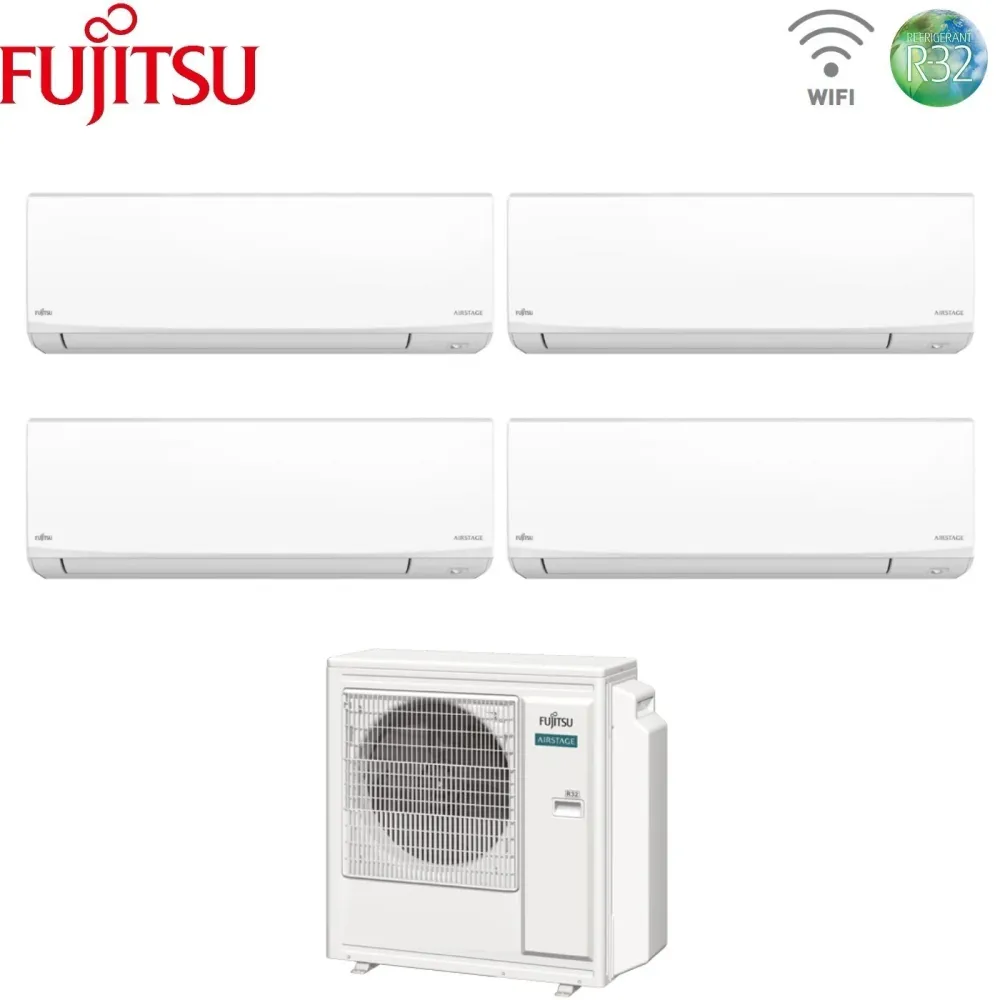 Condizionatore Quadri Split Fujitsu KJ White 7+9+12+12 con AOEG30KBTA4 R-32 Wi-Fi Integrato
