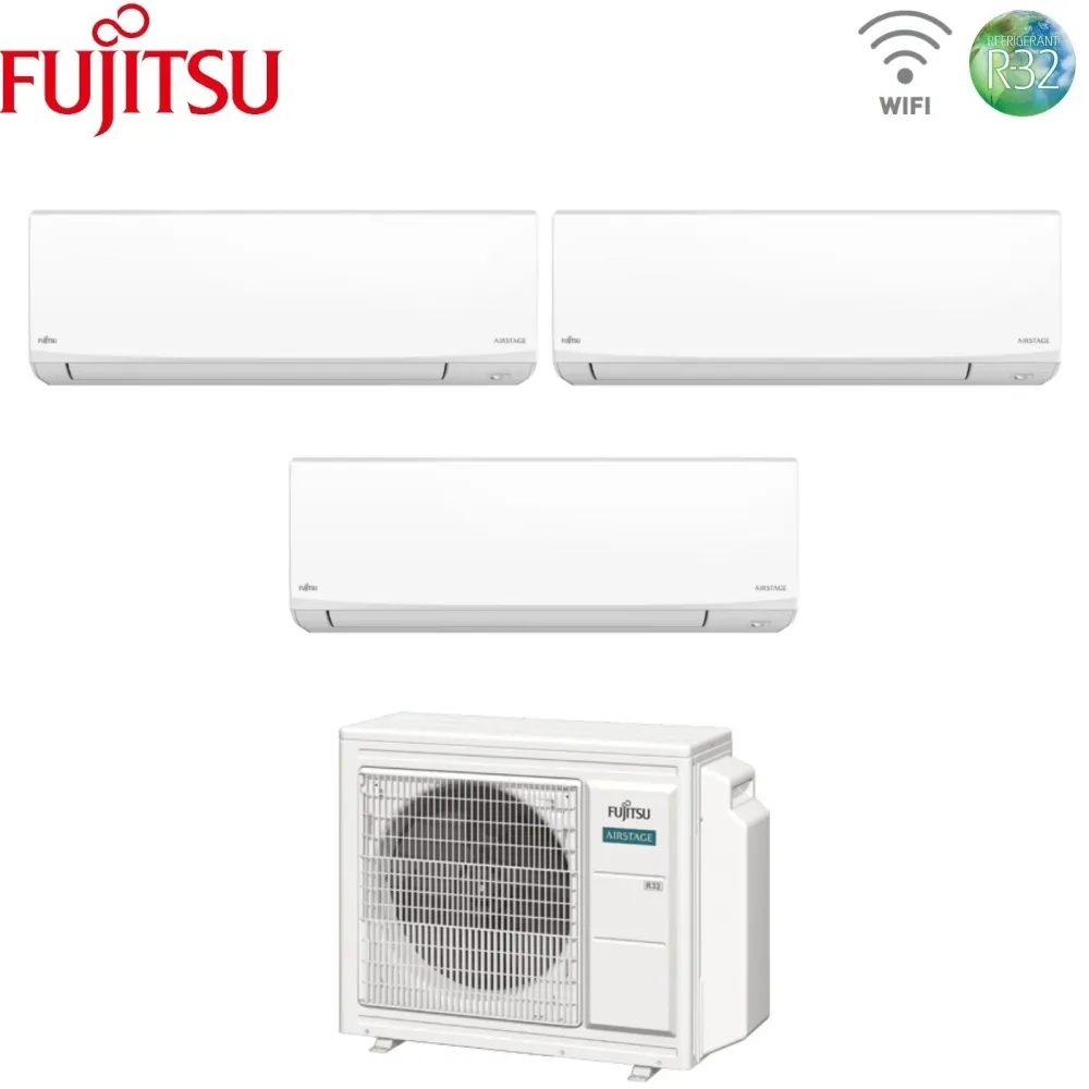 Condizionatore Trial Split Fujitsu KJ White 7+14+14 con AOEG24KBCA3 R-32 Wi-Fi Integrato
